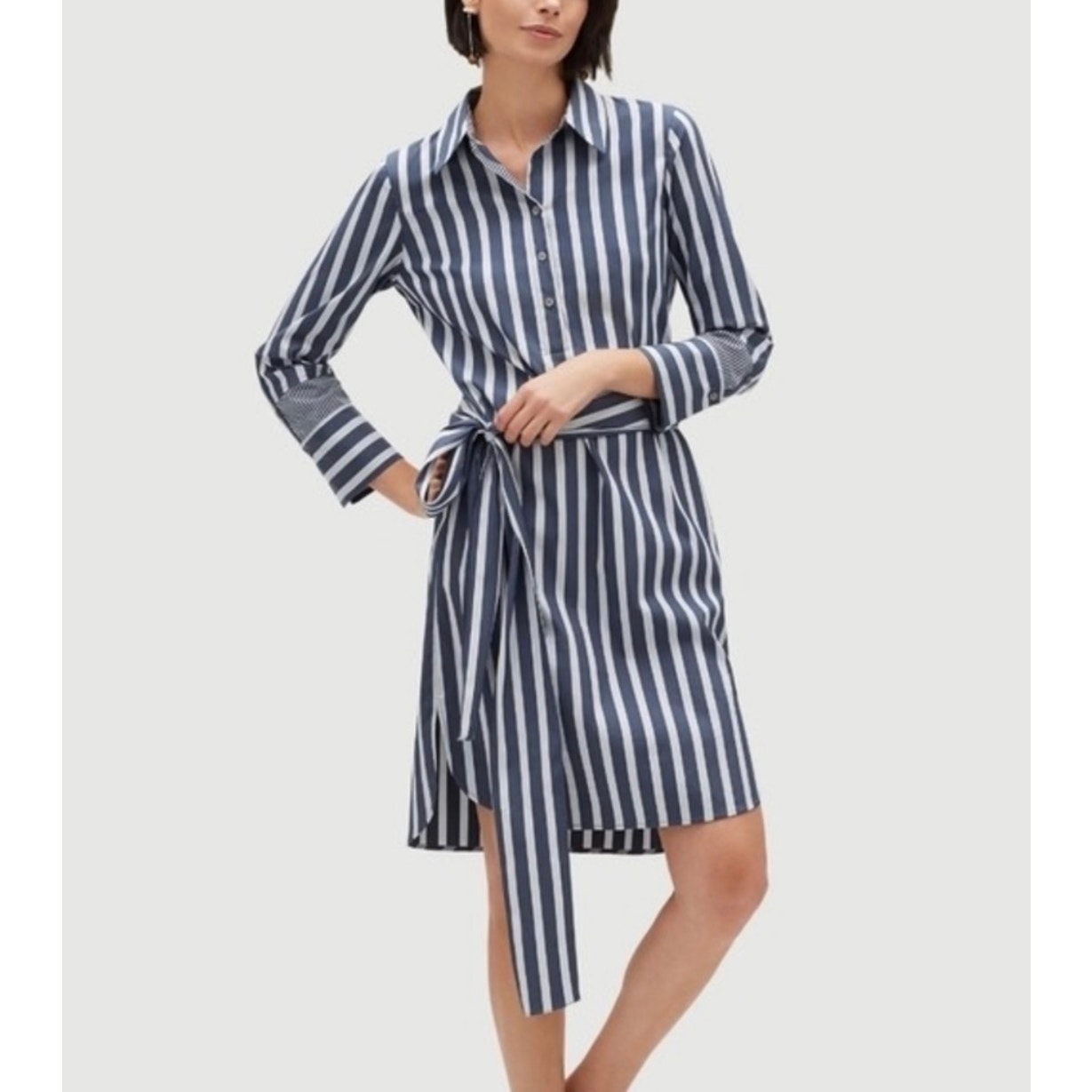 Lafayette 148 Fabiola Twilight Stripe Long Sleeve Belted Dress Size Xs